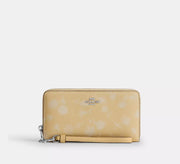 Coach Long Zip Around Wallet With Floral Print - Silver/Washed Yellow