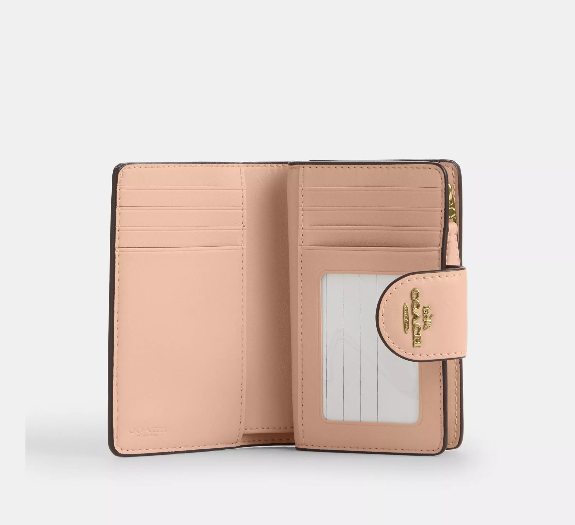 Coach Medium Corner Zip Wallet In Signature - Gold/Chalk/Pink