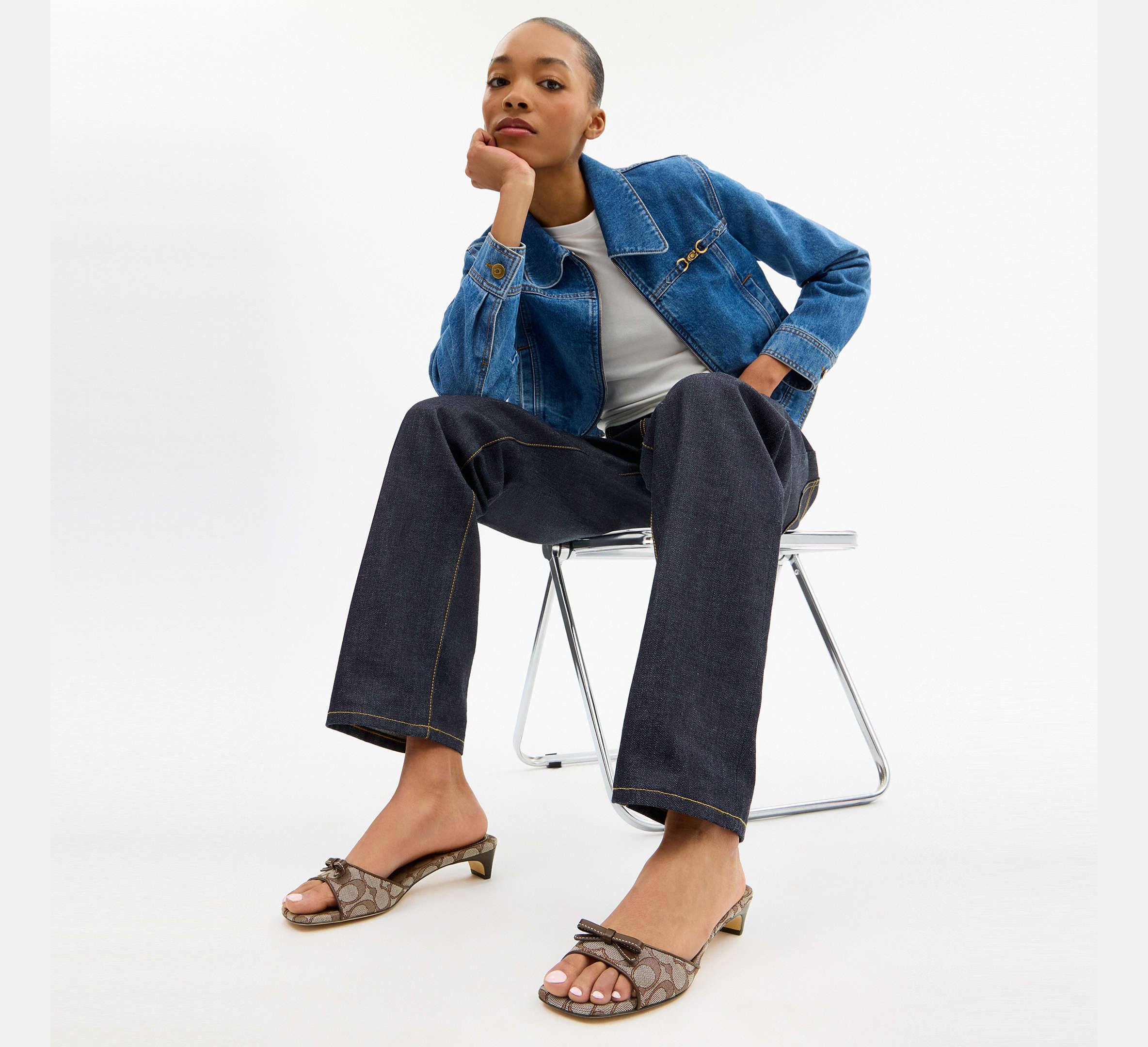 Coach Bow Kitten Heel Sandal In Signature Jacquard  -  signature jacquard/Oak/Maple