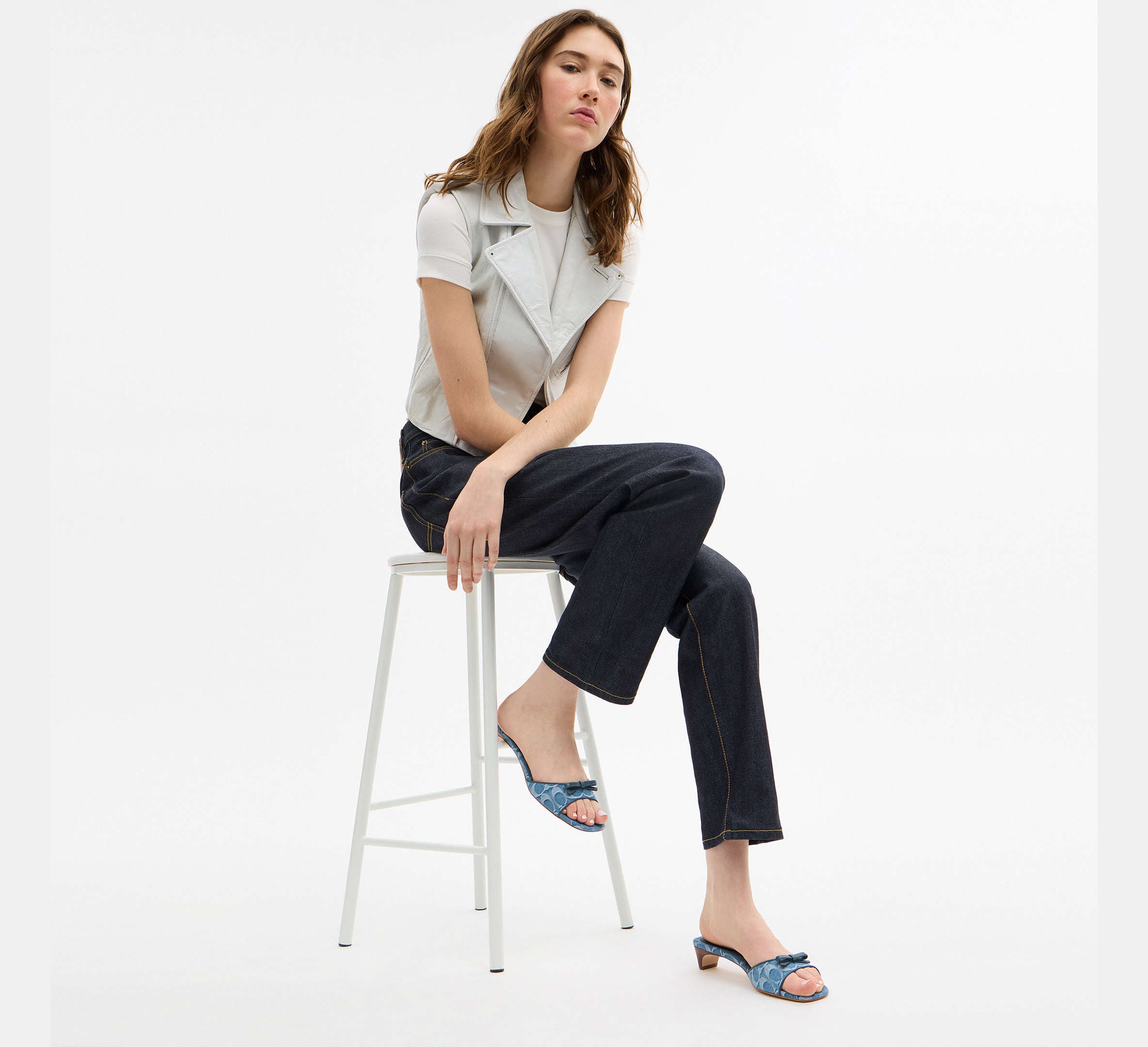 Coach Bow Kitten Heel Sandal In Signature Denim  -  denim/Indigo