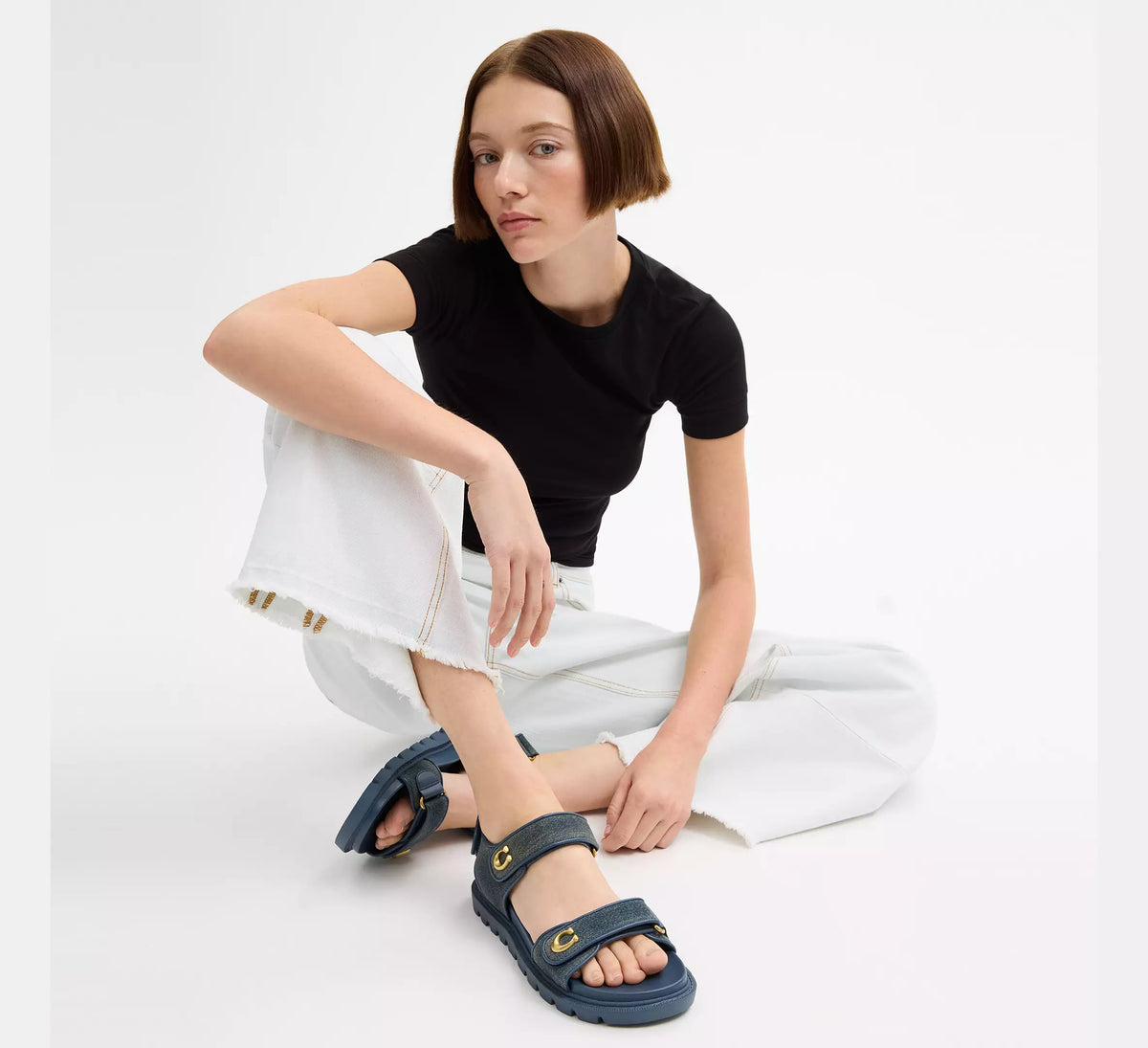 Coach Brynn Sandal In Loved Denim -  Dark Indigo