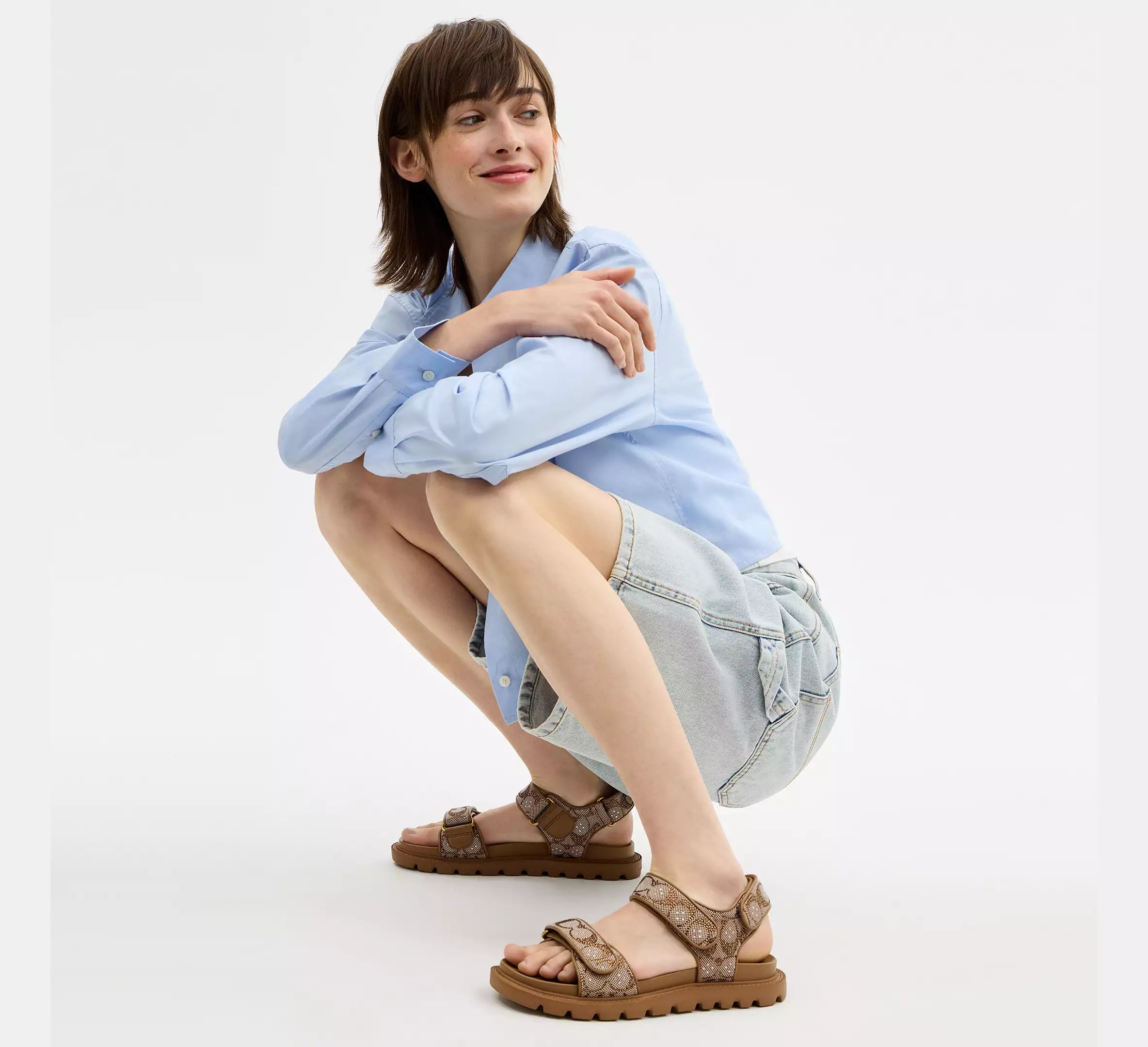 Coach Brynn Sandal In Crystal Signature Jacquard   -   Tan