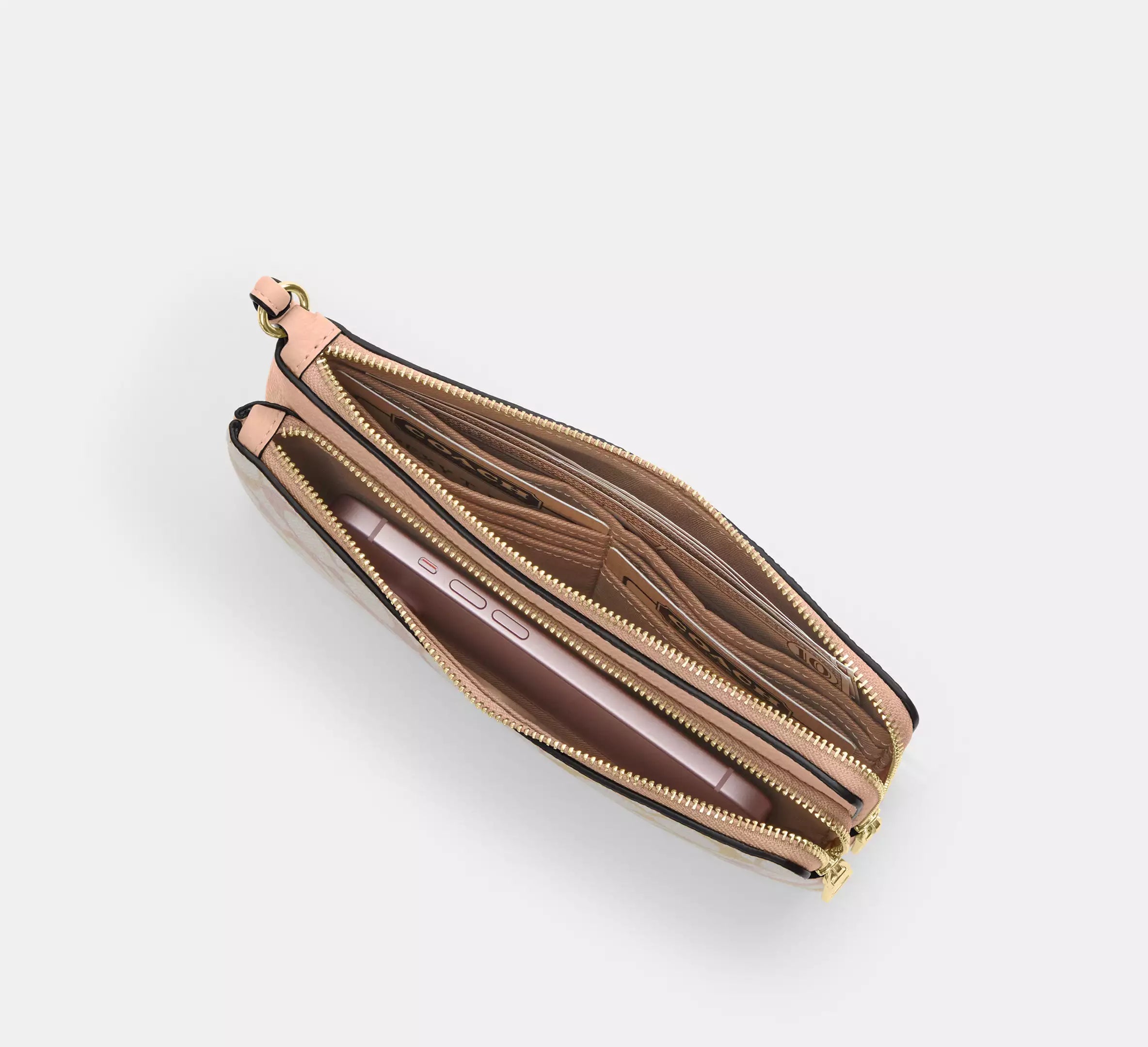 Coach Double Zip Wristlet In Signature - Gold/Chalk/Pink – Kanadadan Kapına