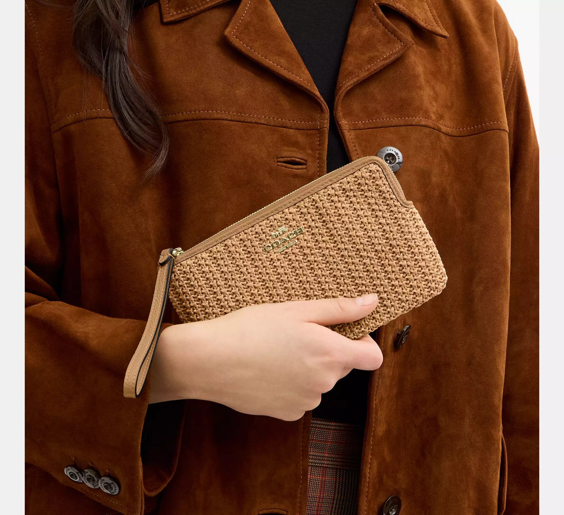 Coach Large Corner Zip Wristlet  - straw/Gold/Toast