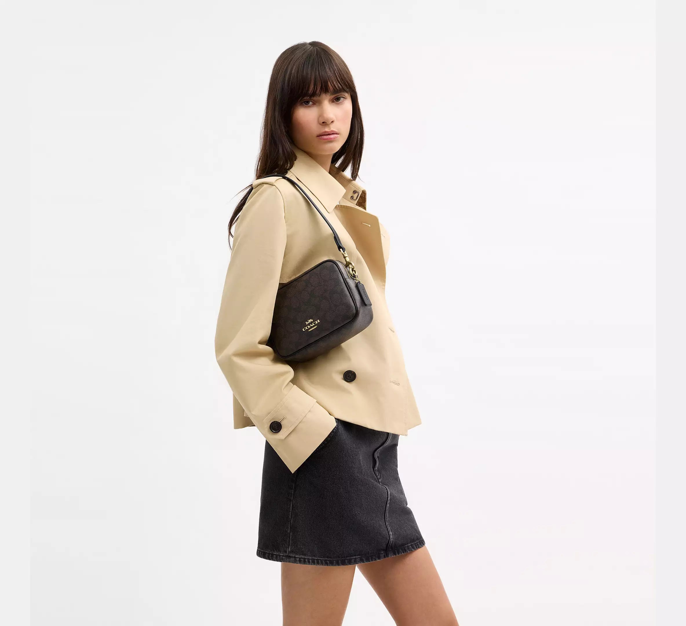 Coach Mini Carey Crossbody Bag In Signature  -  Gold/Walnut/Black