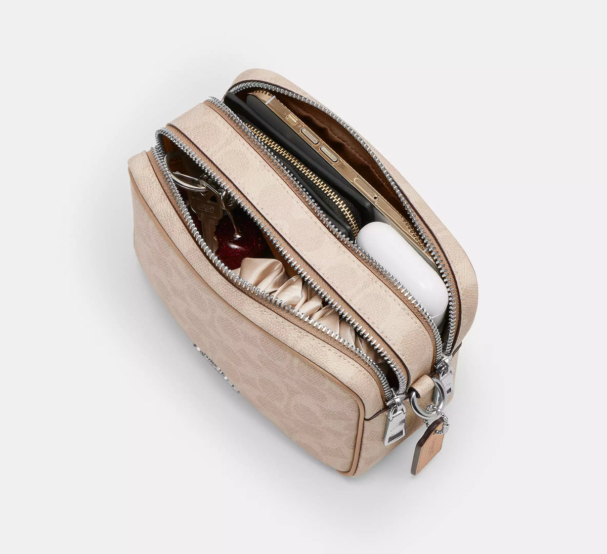 Coach Mini Carey Crossbody Bag In Signature  -  Silver/Sand/Taupe