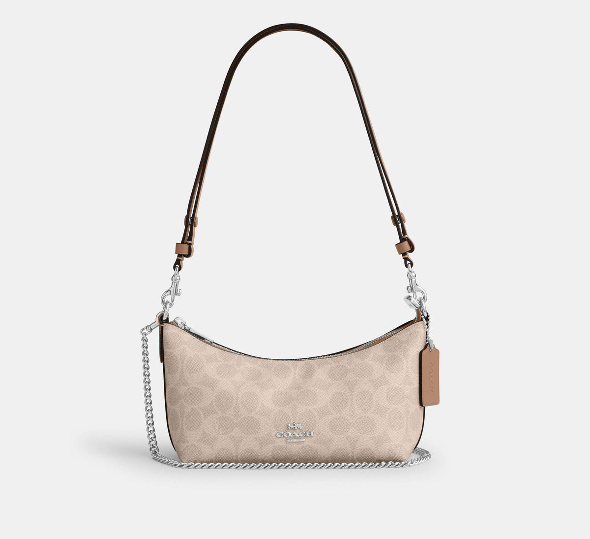 Coach Caitlin Shoulder Bag In Signature Canvas  -  Silver/Sand/Taupe