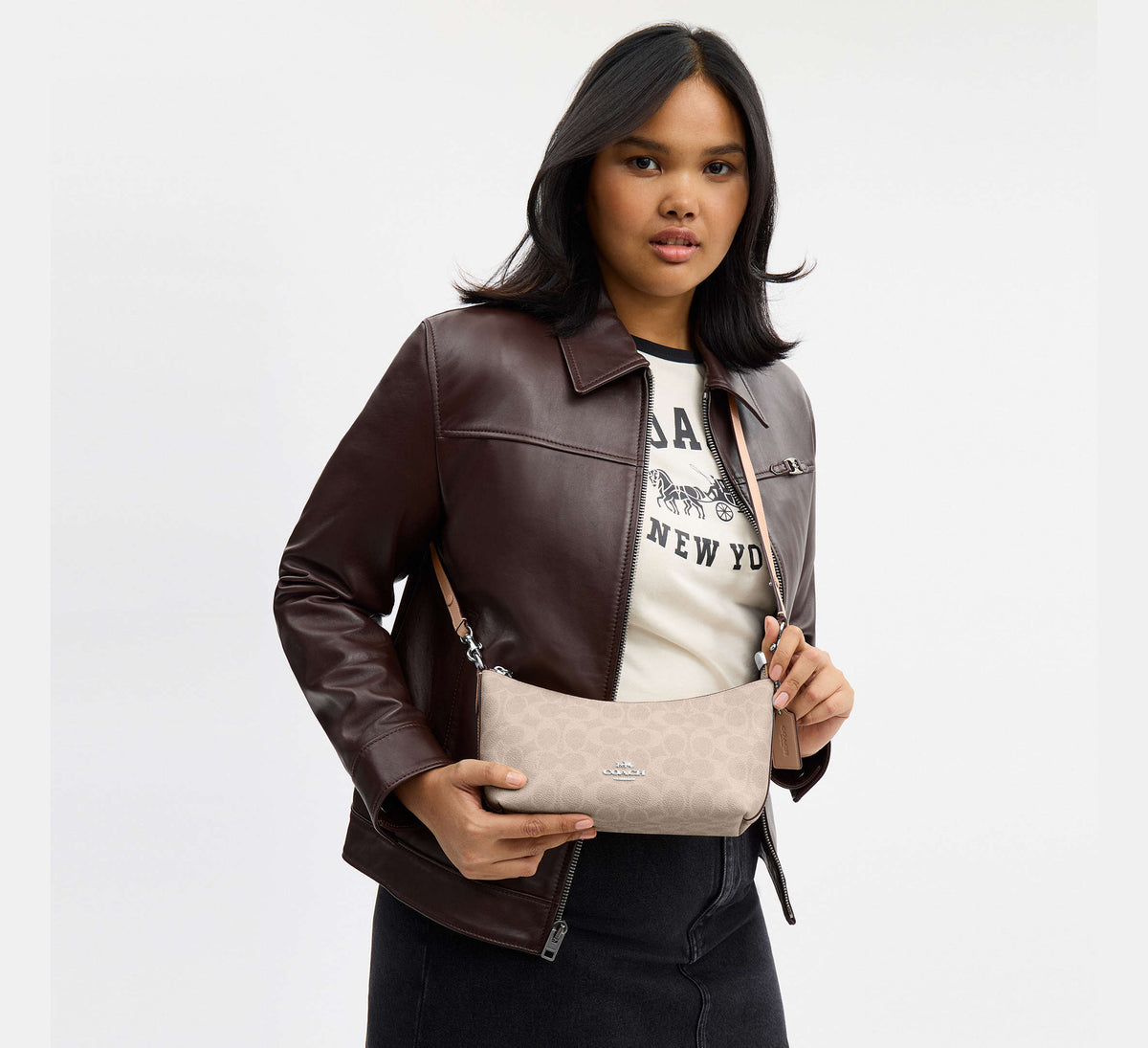 Coach Caitlin Shoulder Bag In Signature Canvas  -  Silver/Sand/Taupe