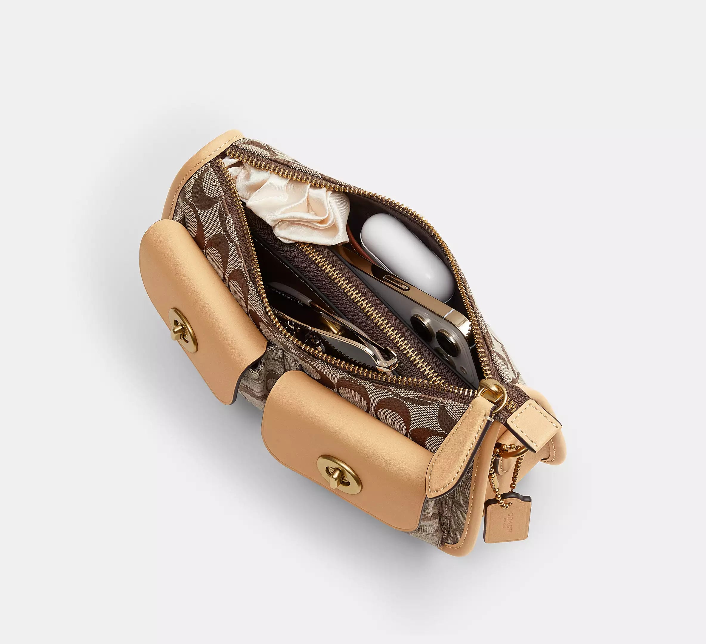Coach Twin Turnlock Waverly Bag In Signature Jacquard - Brass