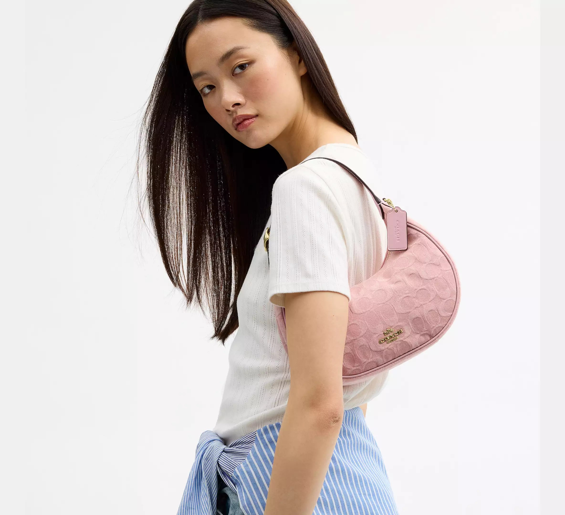 Coach Emily Shoulder Bag In Signature Denim   -  denim/Gold/Light Pink