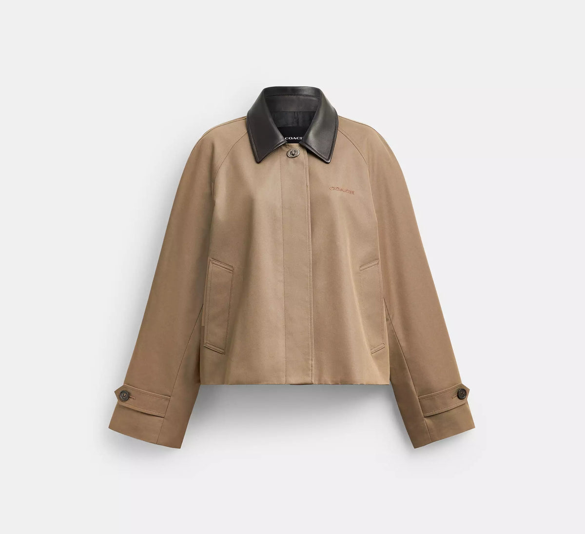 Coach Swing Trench Coat With Leather Collar  - Mud