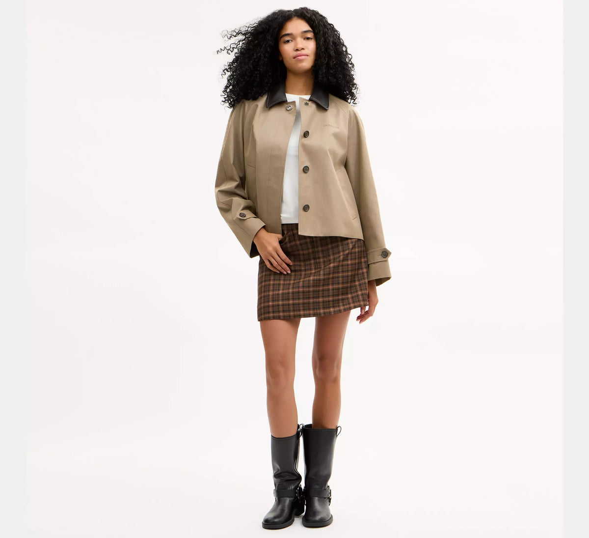 Coach Swing Trench Coat With Leather Collar  - Mud