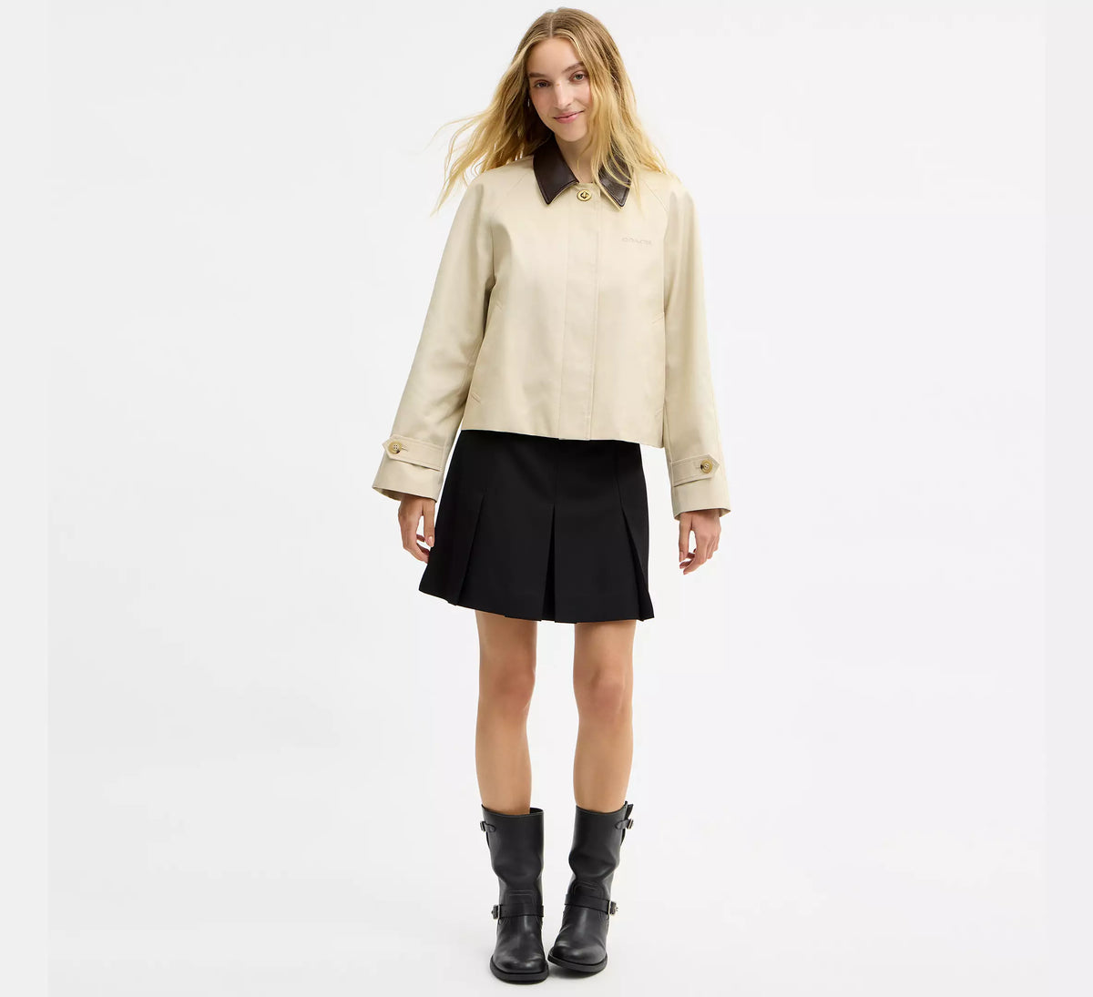Coach Swing Trench Coat With Leather Collar  - Driftwood