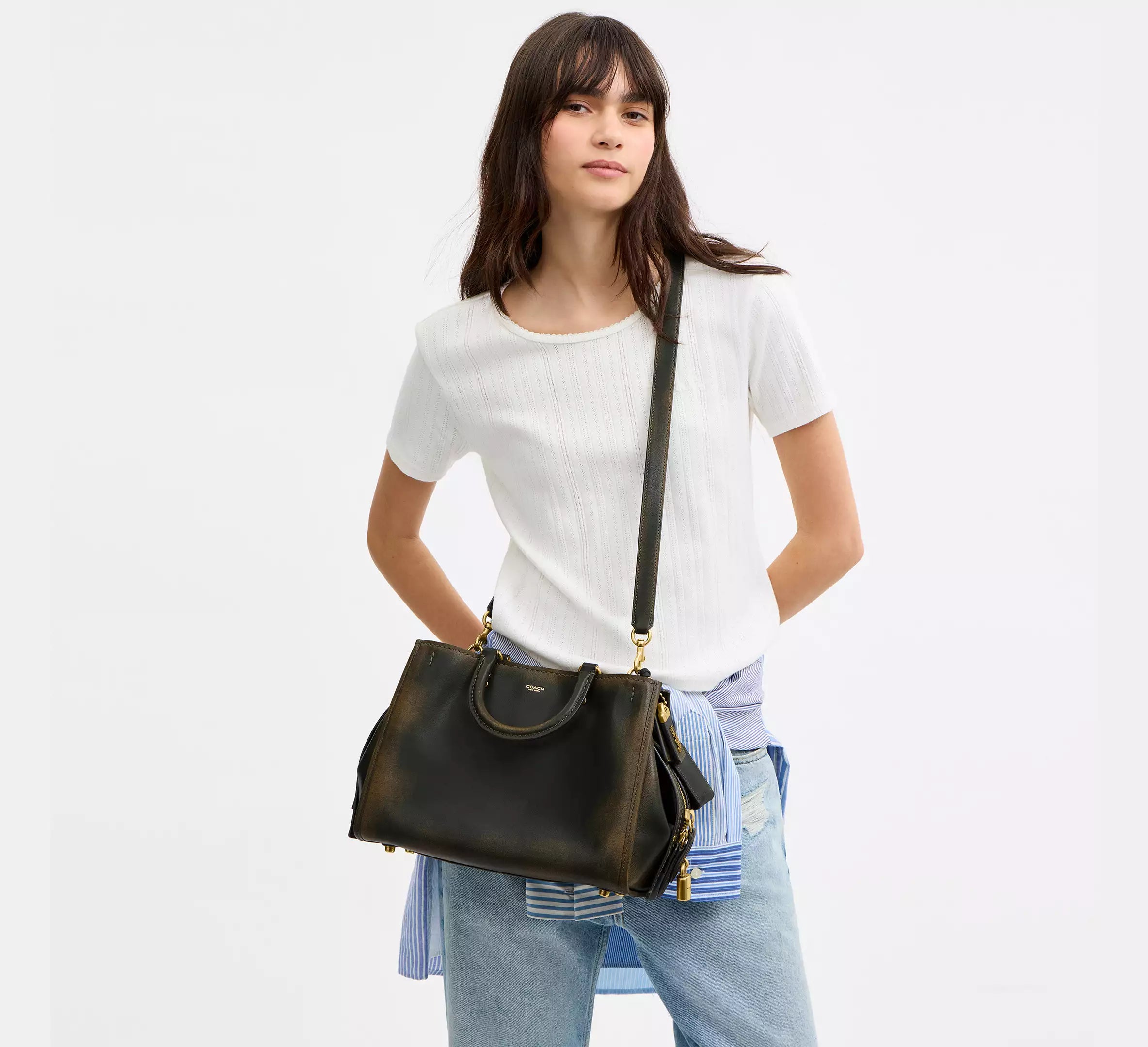 Coach Rogue Bag 31 In Loved Leather -  Brass/Green