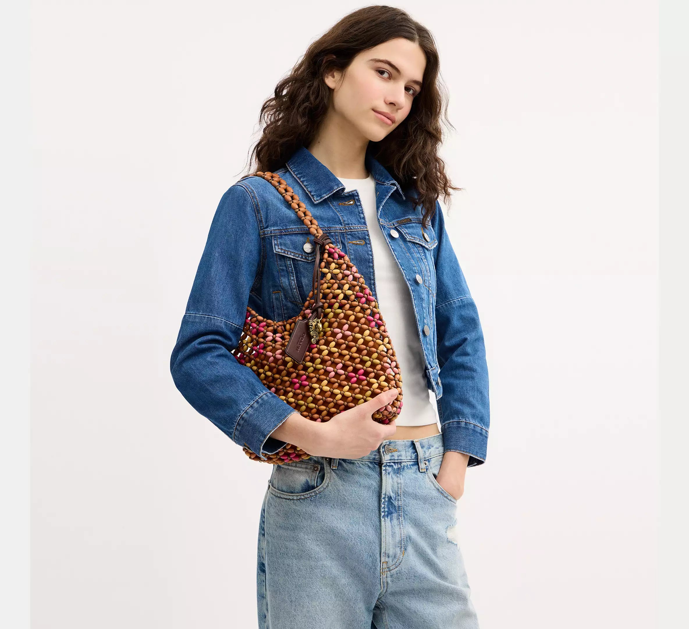 Coach Brooklyn Shoulder Bag 28 With Wooden Beading  - Brass/Maple Multi