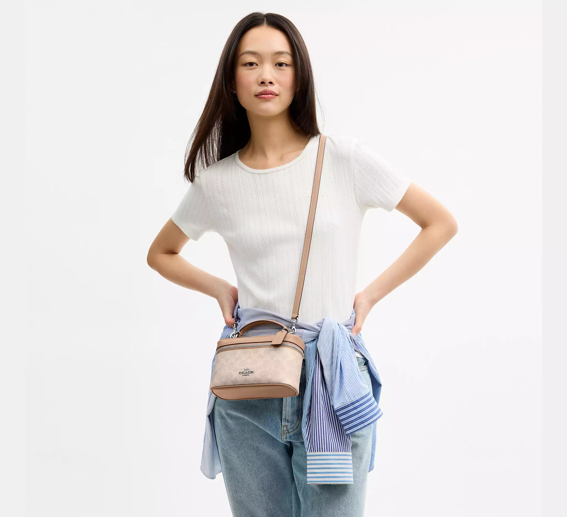 Coach Rainer Crossbody Bag 18 In Signature - Silver/Sand/Taupe ...