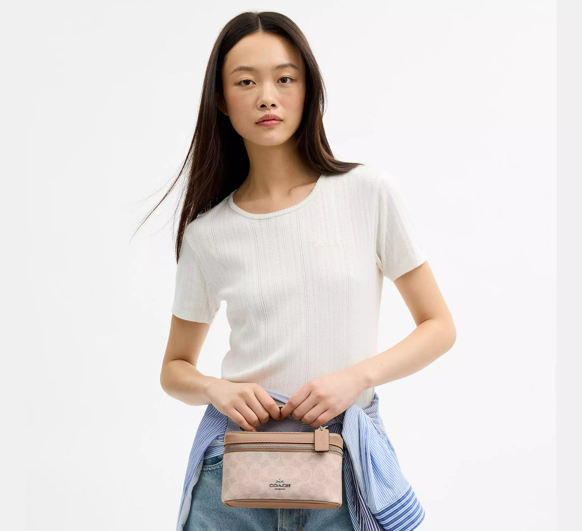 Coach Rainer Crossbody Bag 18 In Signature  -  Silver/Sand/Taupe