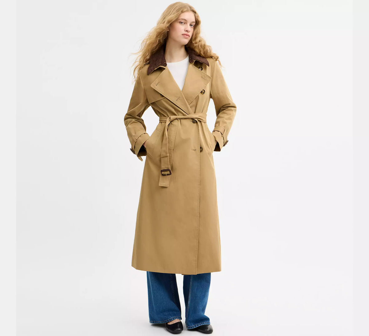 Coach Relaxed Trench With Suede Collar  -  Khaki