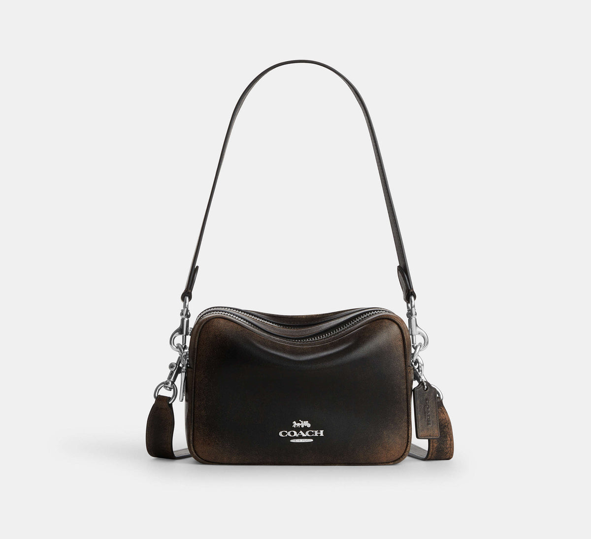 Coach Mini Carey Crossbody Bag In Loved Leather  -  Silver/Black Brown