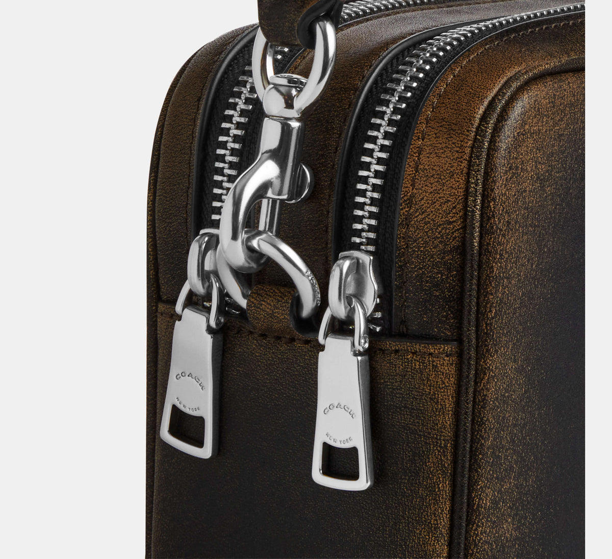 Coach Mini Carey Crossbody Bag In Loved Leather  -  Silver/Black Brown