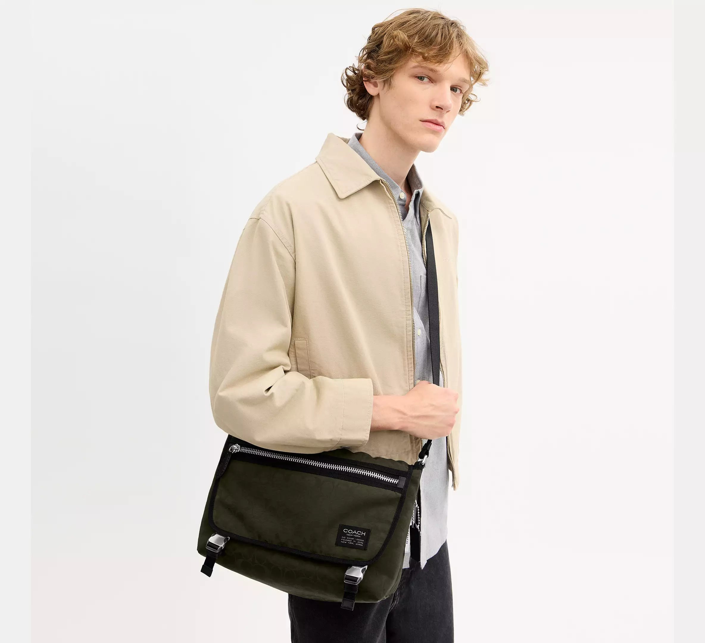 Coach Lane Messenger In Signature Nylon -  Dark Moss