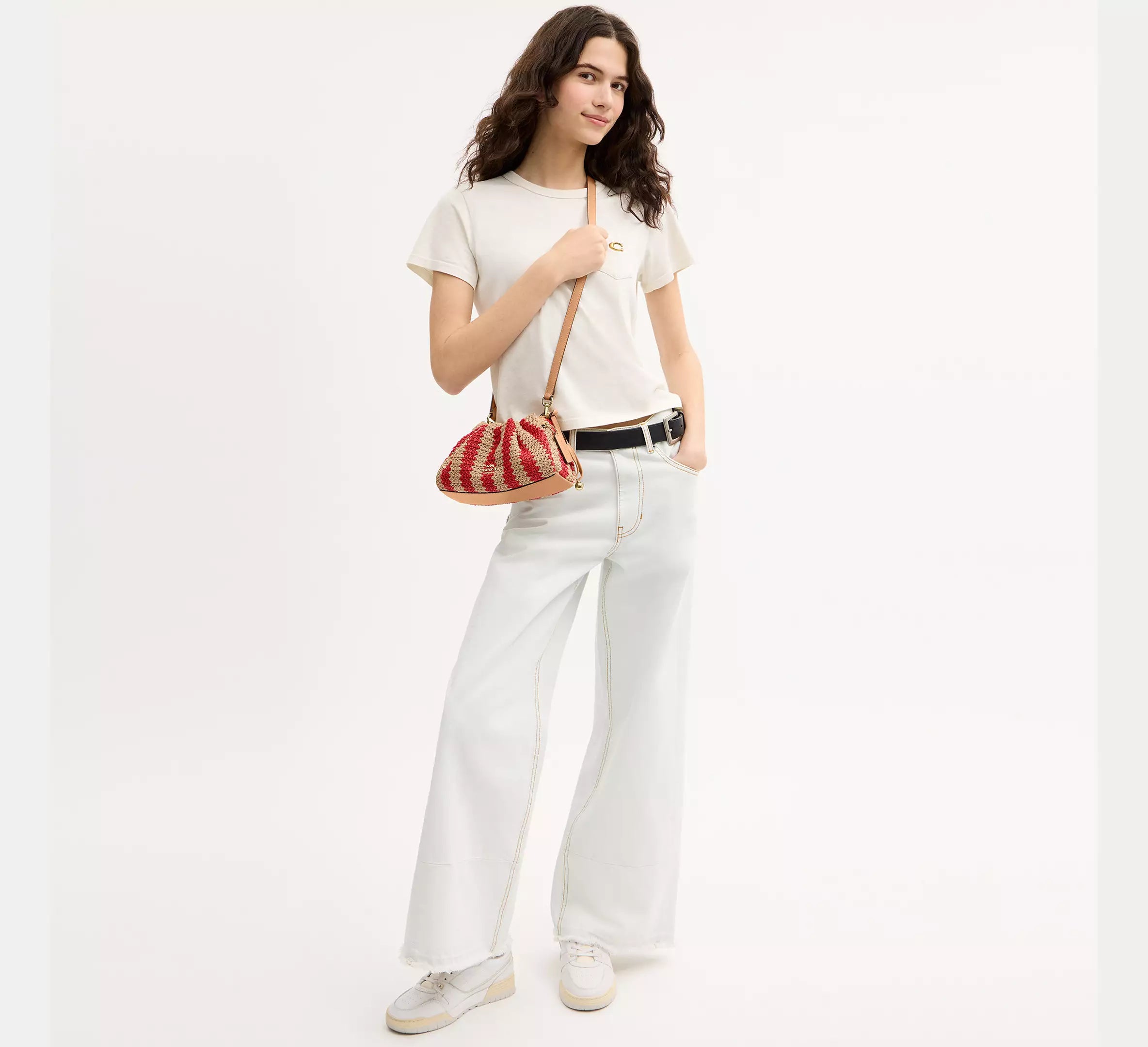 Coach Faye Shoulder Bag   -  straw/Gold/Red/Tan