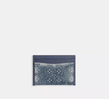 Coach Essential Card Case In Regenerative Cotton Denim With Crystal Signature  - Brass/Denim