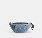Coach Travis Belt Bag 35 In Loved Denim With Charms  -  Silver/Light Indigo