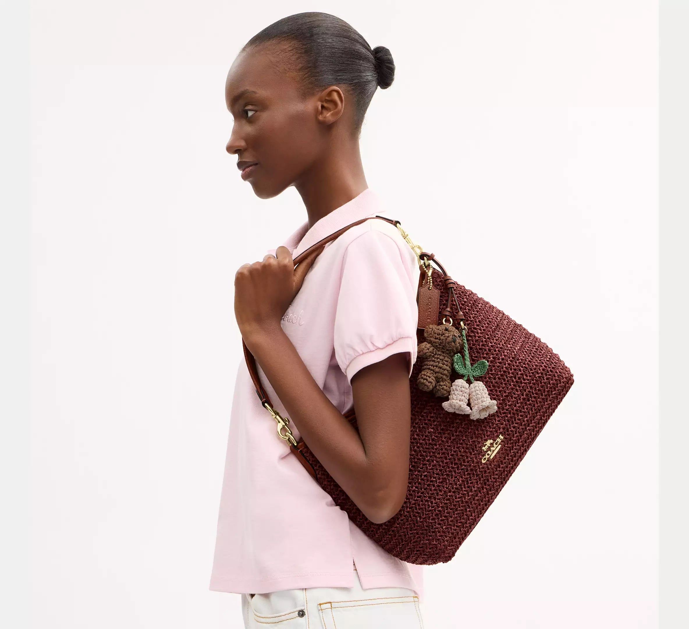 Coach Laurel Shoulder Bag With Charms  -  straw/Gold/Russet
