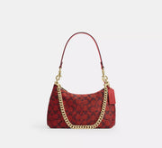 Coach Teri Shoulder Bag In Signature Beaded Satin  -  Gold/Crimson