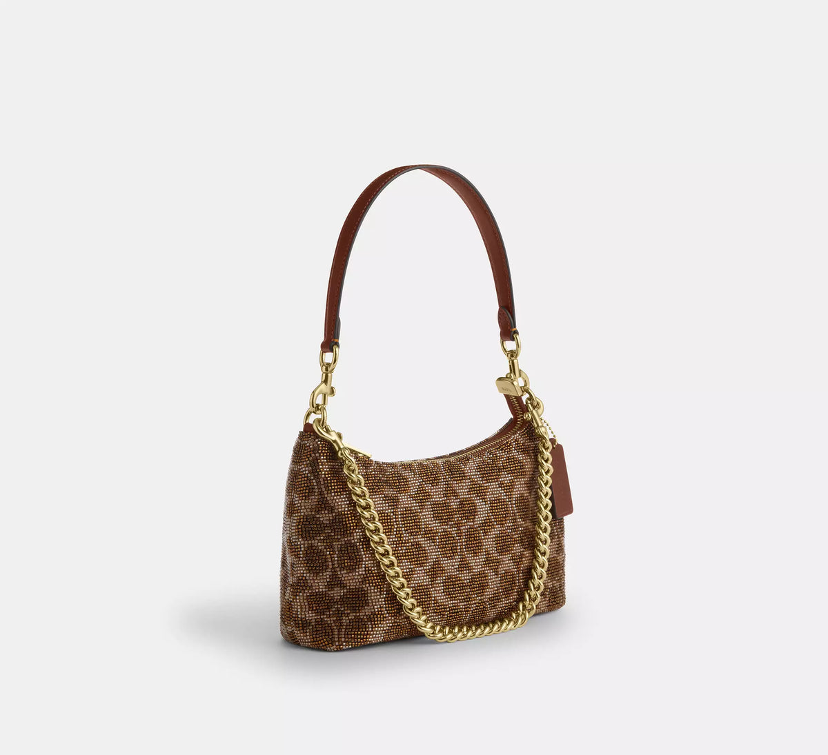 Coach Teri Shoulder Bag In Signature Beaded Satin  -  Gold/Tan