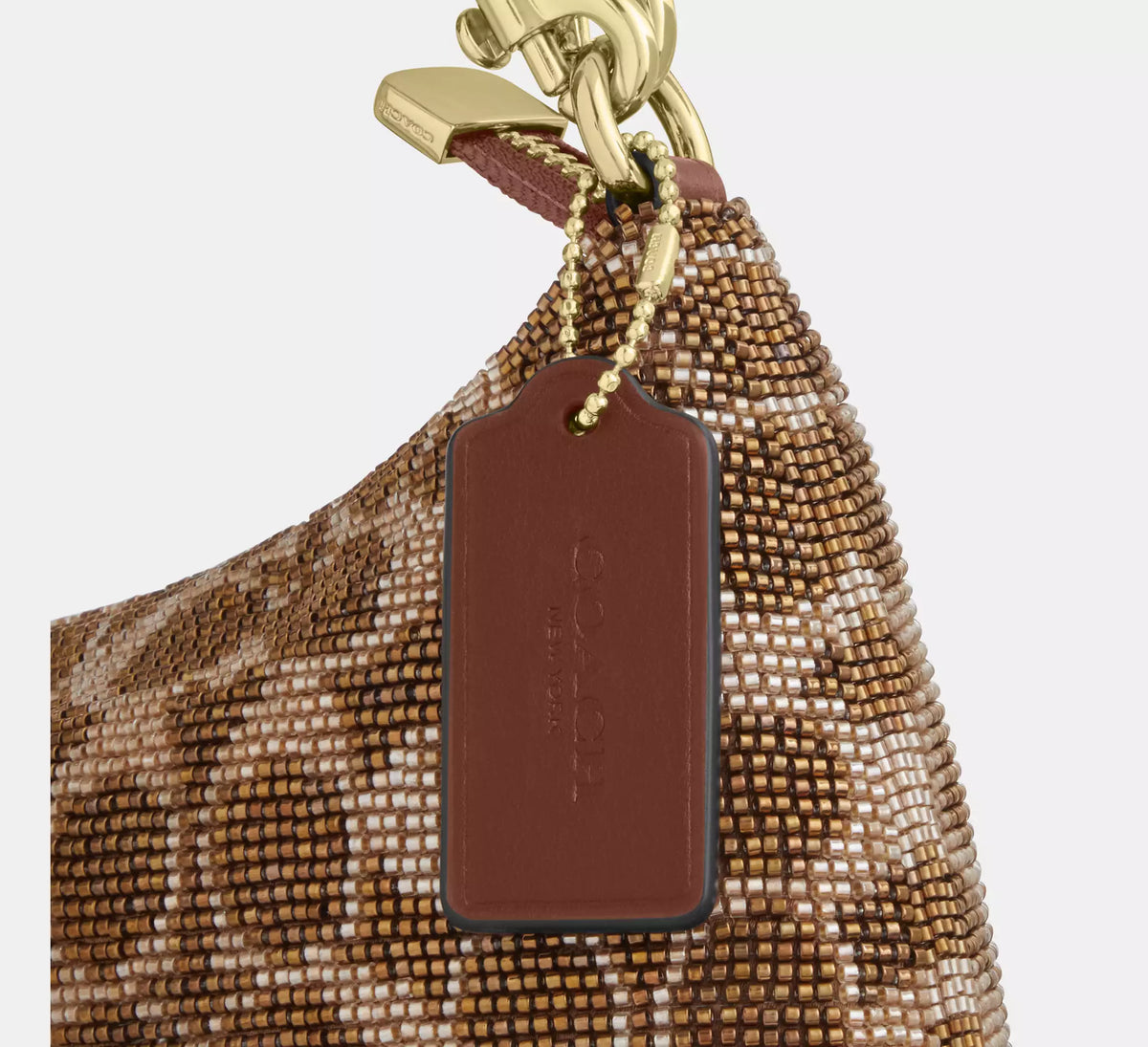 Coach Teri Shoulder Bag In Signature Beaded Satin  -  Gold/Tan