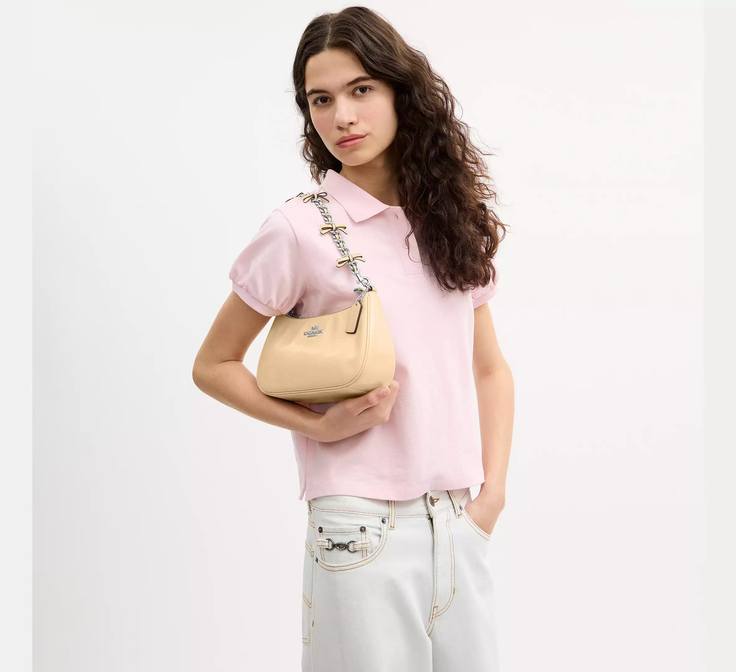 Coach Teri Shoulder Bag With Bows - Silver/Light Sand