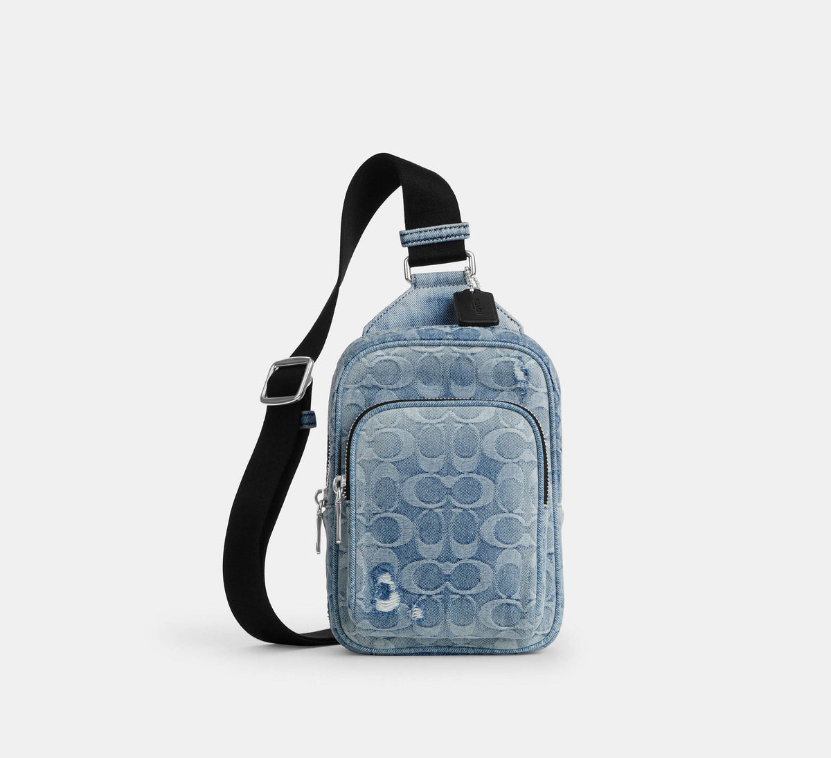 Coach Racer Sling Pack In Loved Signature Denim - Silver/Light Indigo