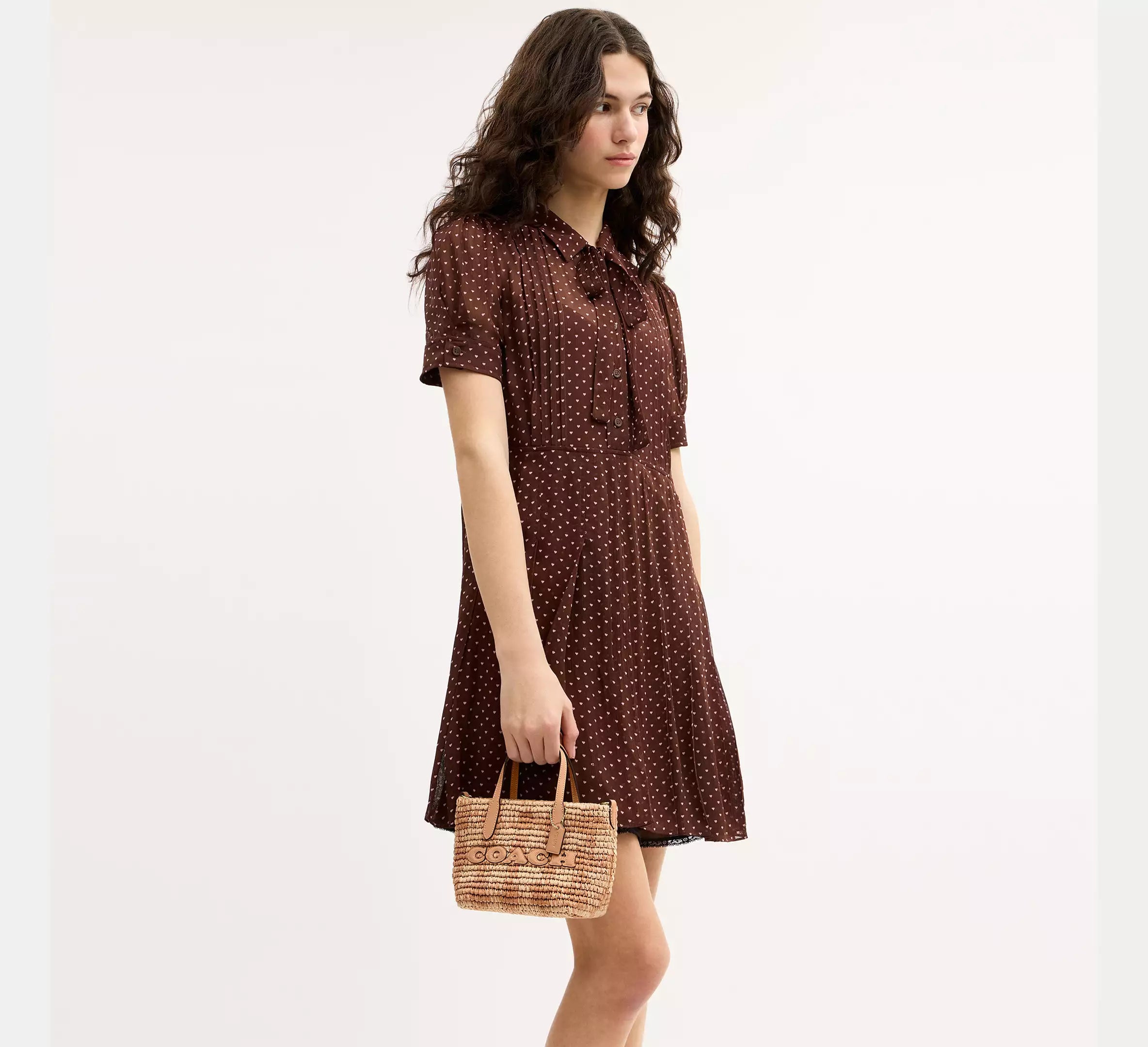 Coach City Mini Tote Bag With Gingham Print  -  straw/Gold/Tan