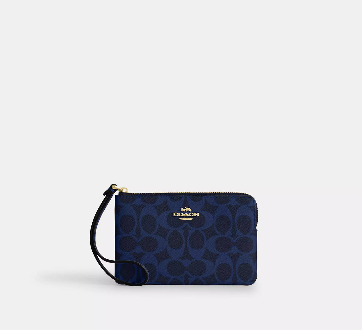 Coach Corner Zip Wristlet In Signature - Gold/Navy