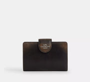 Coach Medium Corner Zip Wallet In Loved Leather - Silver/Black Brown