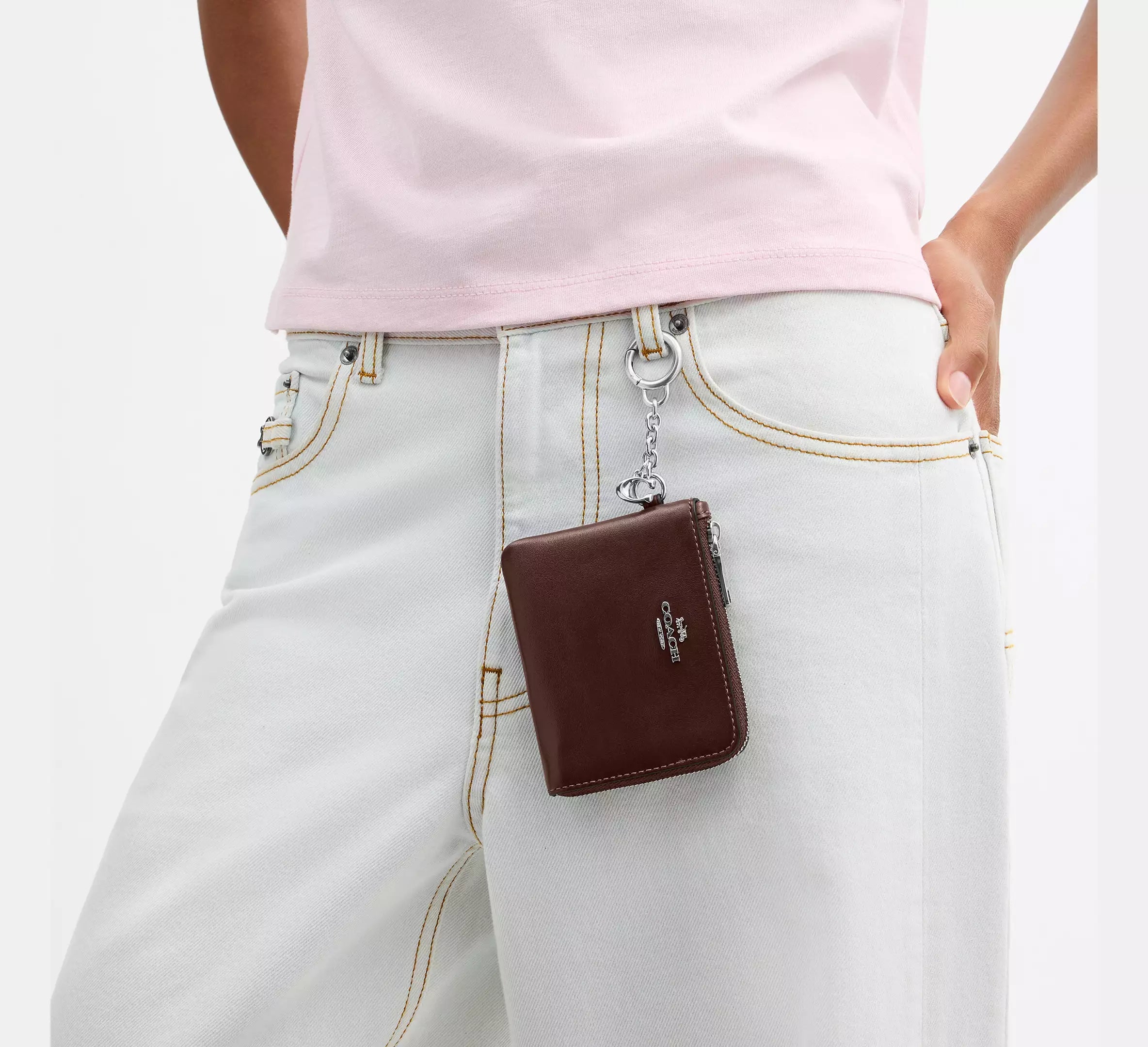 Coach Small Corner Zip Wallet -  Silver/Maple
