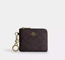 Coach Small Corner Zip Wallet In Signature -  Gold/Walnut/Black
