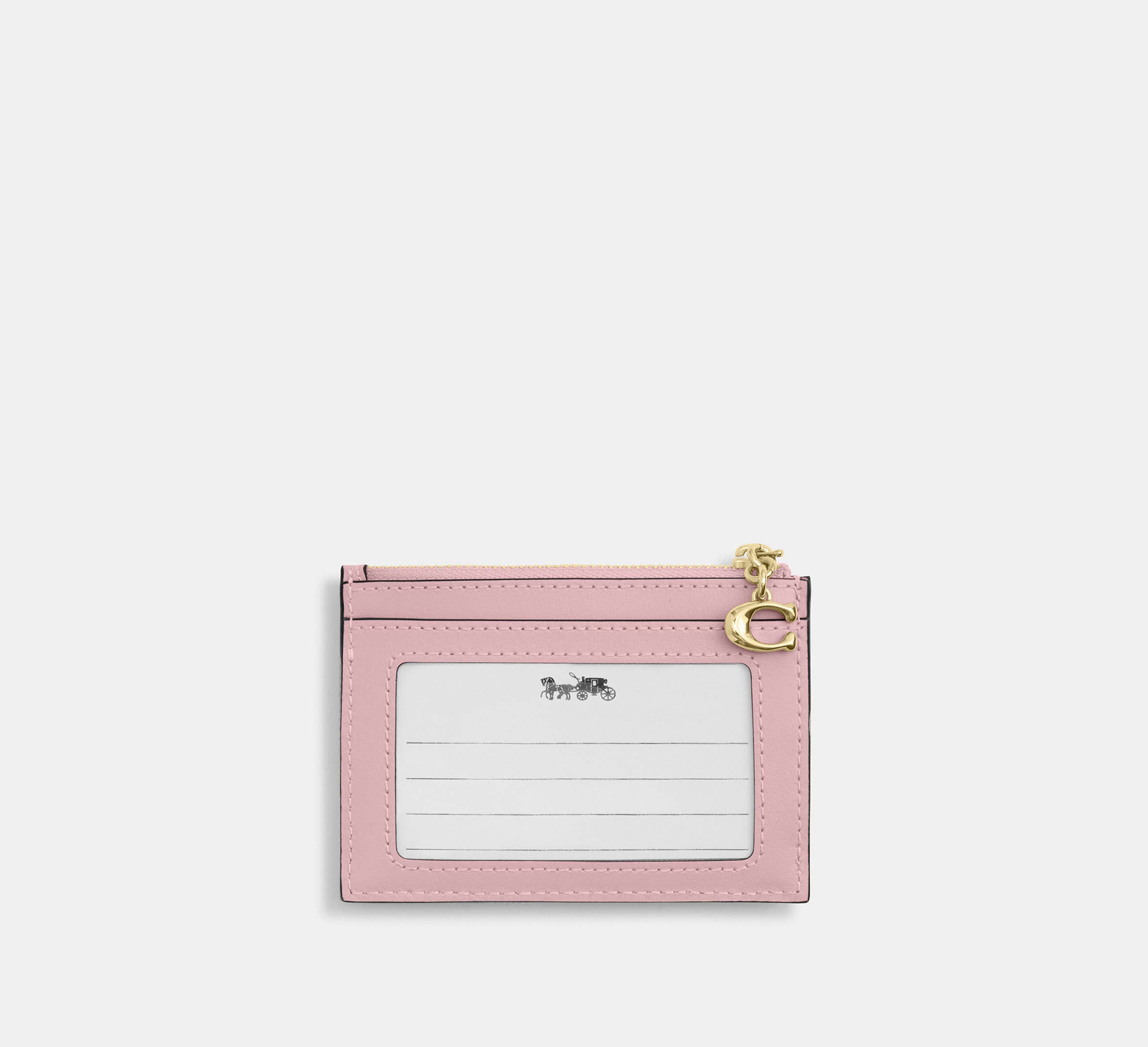 Coach Mini Skinny Id Case In Loved Denim With Quilting And Charm - Gold/Light Pink