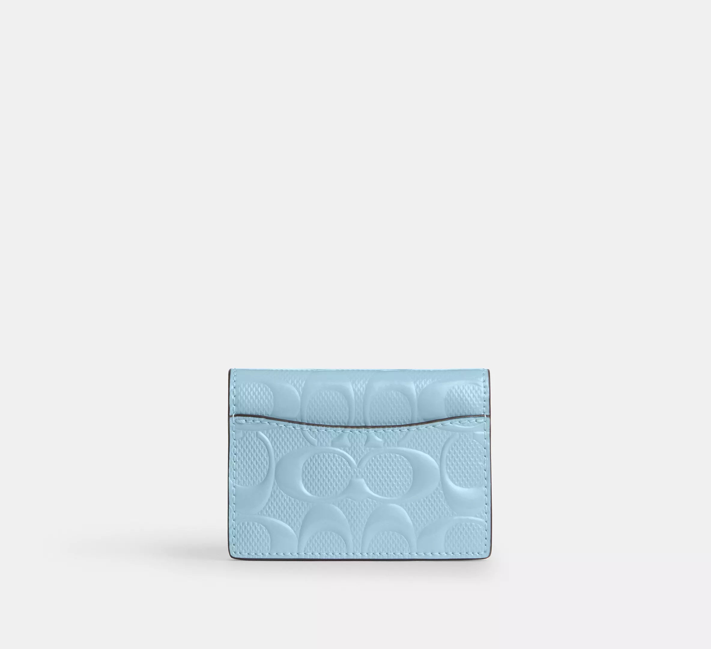 Coach Card Case With Charm In Signature Leather -  Gold/Light Blue