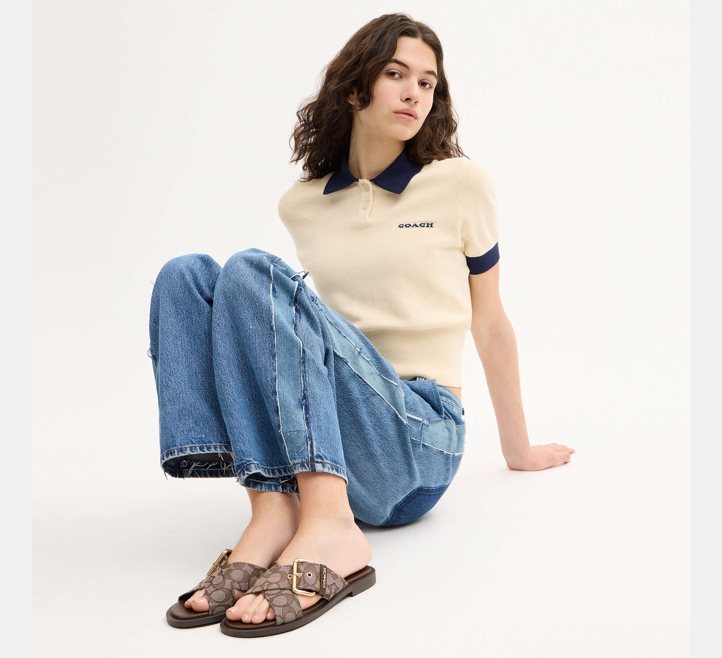 Coach Crisscross Buckle Sandal In Signature Jacquard  -  Oak/Maple
