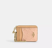 Coach Zip Card Case In Signature Leather With Charm - Gold/Faded Blush