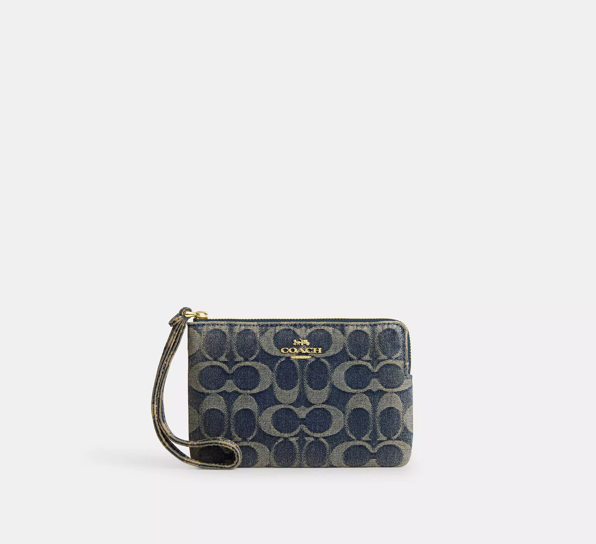 Coach Corner Zip Wristlet In Signature Regenerative Cotton Denim - denim/Gold/Denim