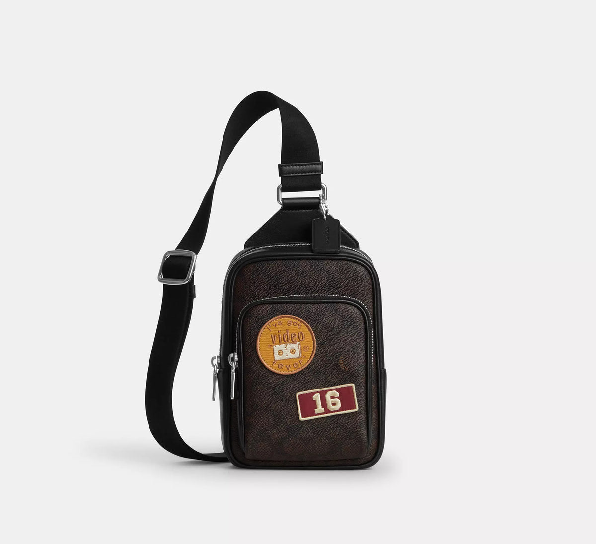 Coach Racer Sling Pack In Signature With Patches -  Sv/Walnut/Black