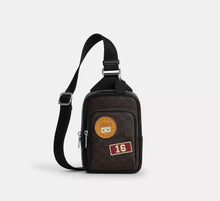 Coach Racer Sling Pack In Signature With Patches -  Sv/Walnut/Black