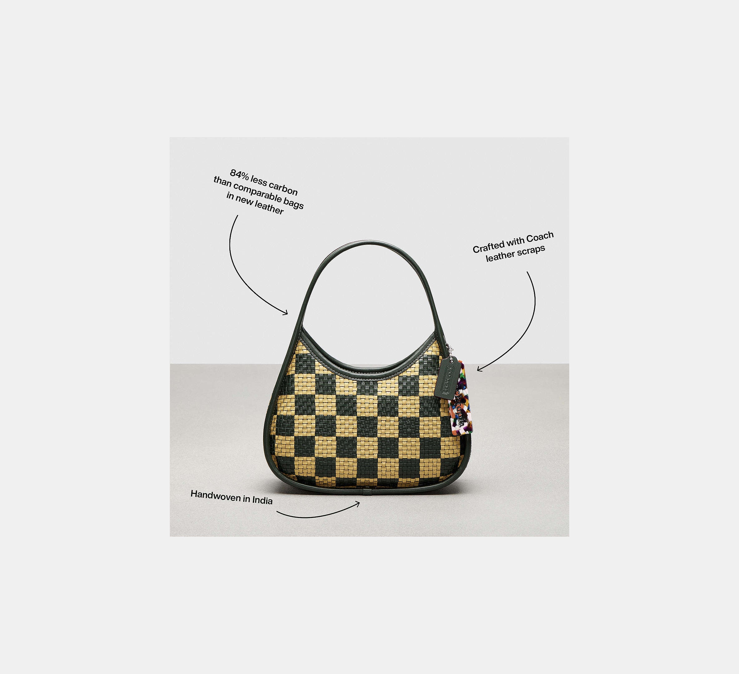 Coach Ergo Bag With Woven Checkerboard In Repurposed Leather - Dark Fern/Sunflower