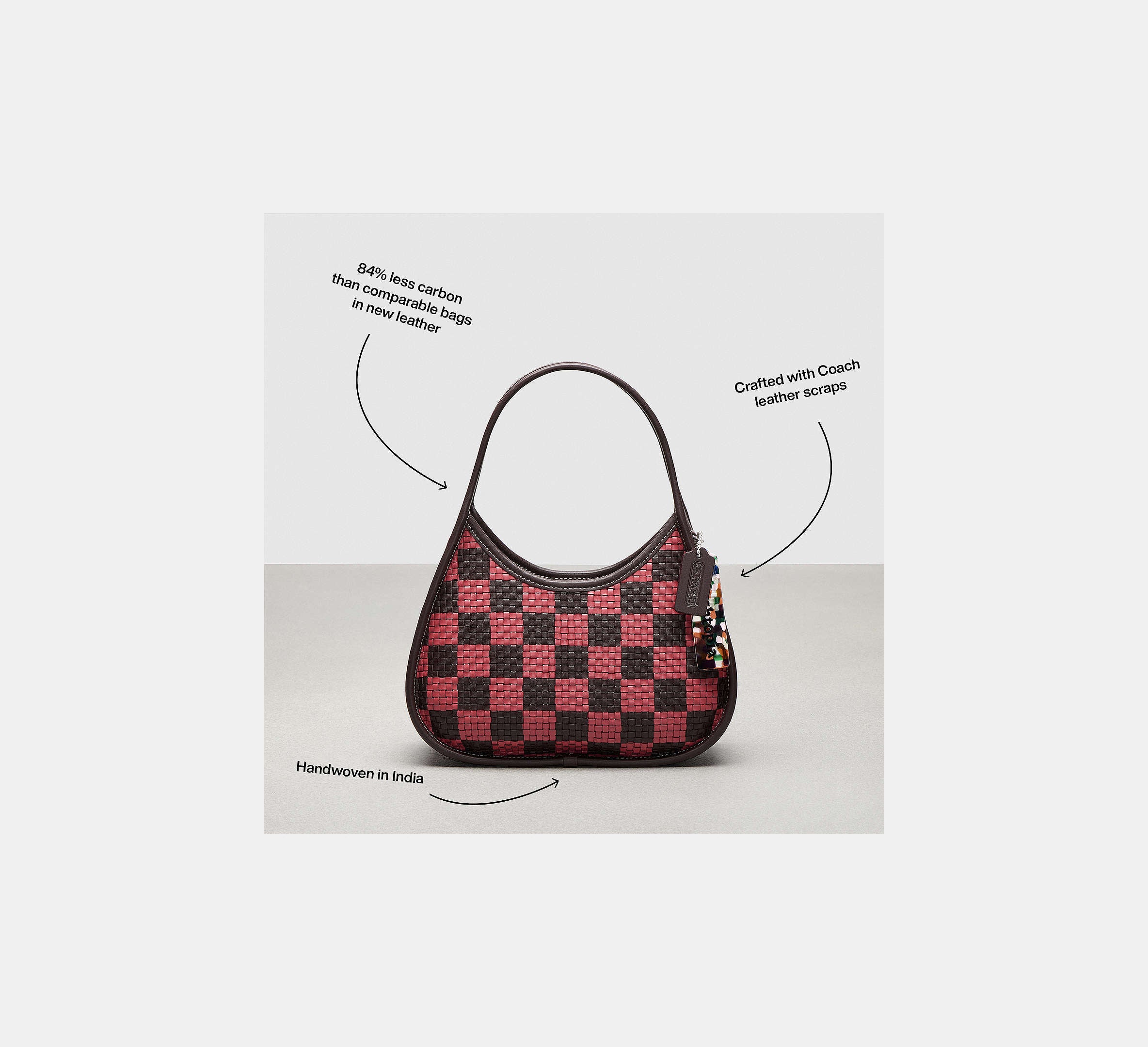 Coach Ergo Bag With Woven Checkerboard In Repurposed Leather - Oxblood/Strawberry Haze