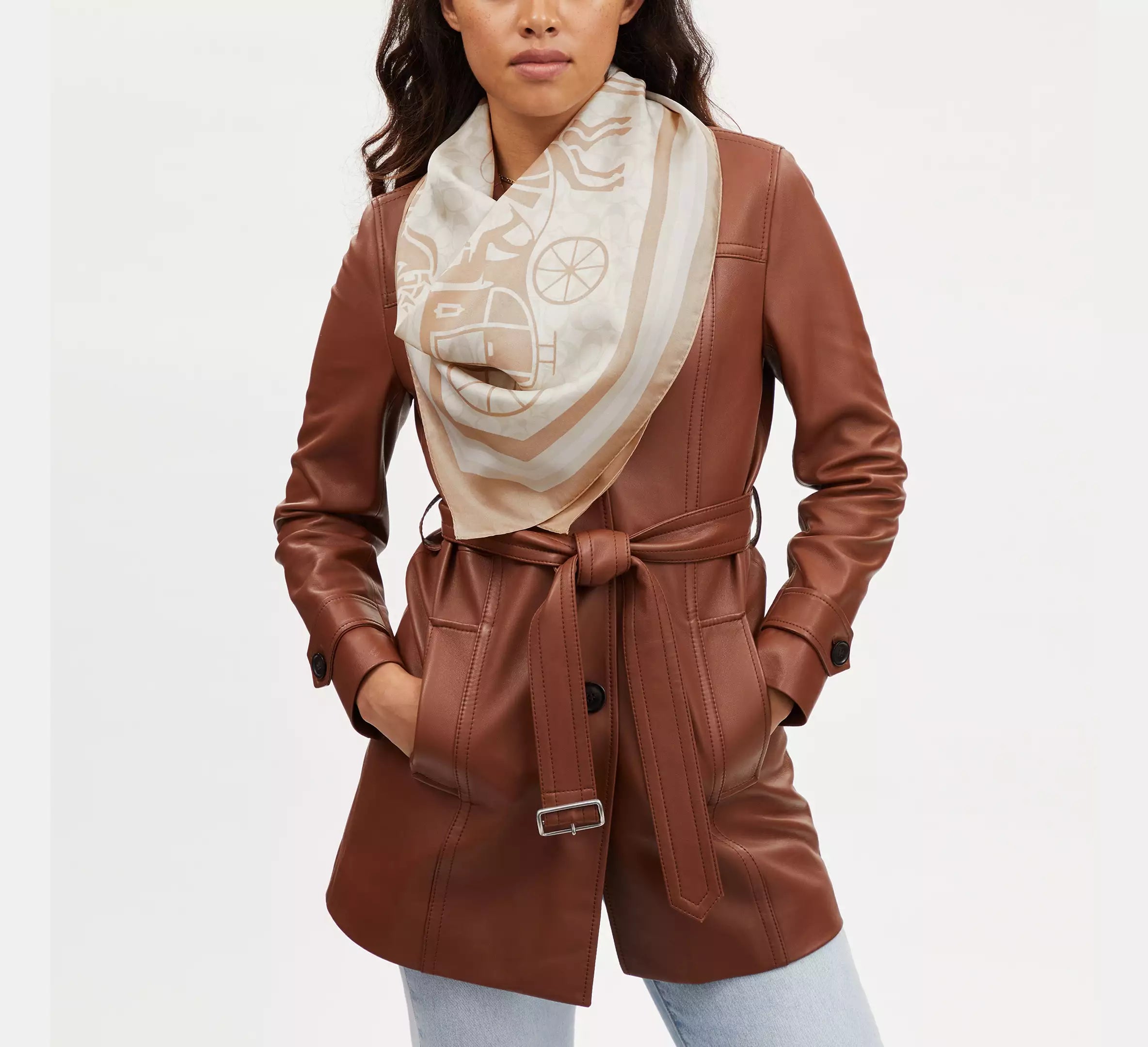 Coach Signature Horse And Carriage Silk Square Scarf -  Taupe