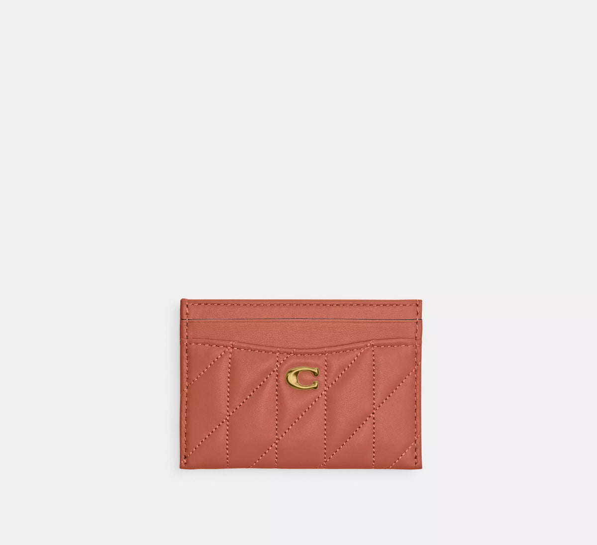 Coach Essential Card Case With Pillow Quilting  - Brass/Dark Peach